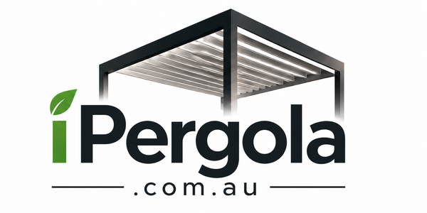 iPergola selected Option 1 logo with green i and charcoal pergola